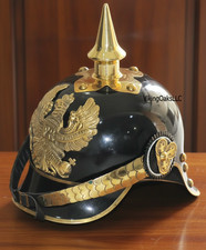 German Pickelhaube  Helmet Free Wooden Stand / World War Prussian Officer Grade picture