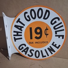 Gulf Gasoline Porcelain Enamel Sign  19.5 x 17 Inches 2 Sided picture