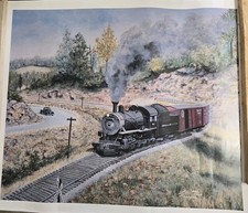 Vintage N&W Railroad Steam Train Art Print Lisa Flanagan Hand Signed # 91/500 picture