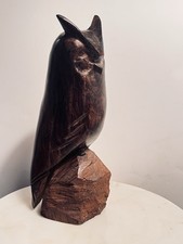 VTG Ironwood Horned Owl Hand Carved Wood Sculpture 12” Perched Bird Figurine picture