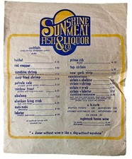 Vintage 1990s Sunshine Meat Fish & Liquor Co. Restaurant Menu California CA picture