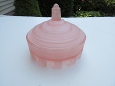 Vintage Taussaunt Glass Frosted Pink Art Deco Powder Trinket Jar picture