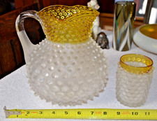 RARE Antique Hobbs Brockunier Dew Drop Satin Frances Ware WATER Pitcher & CUP picture