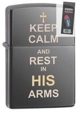 Zippo 29610 Keep Calm Design Black Ice Chrome Finish Lighter + FLINT PACK picture