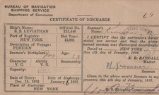 BUREAU OF NAVIGATION S.S. LEVIATHAN -CERTIFICATE OF DISCHARGE NY 1933 BELL BOY d picture