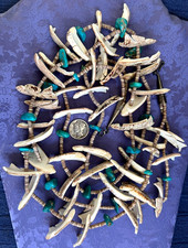 Heavy Native American Carved Shell Bird Fetish Turquoise Necklace 31 Inch picture