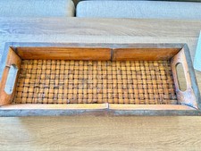Vintage Primitive Handcrafted Bamboo Wood & Woven Splint Tray picture