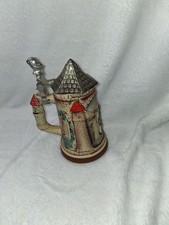 Vintage Beyer Made in Germany Beer Stein w Pewter Lid Castle Scene 6
