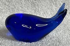 Vintage Art Glass Cobalt Blue 3” Long Whale Figurine Flipping Tail Oceanic Life picture