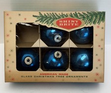 VINTAGE SHINY BRITE BLUE MERCURY GLASS CHRISTMAS ORNAMENTS LARGE 2-3/4” picture