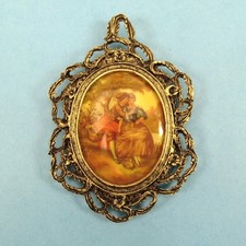 Vintage Fragonard Courting Couple Cameo Gold Tone Decor Frame Ornate Wall Art picture