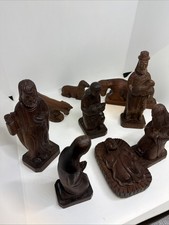 Vintage Laos Hand Carved Wood Nativity Set 9 Pc Self Help Crafts Fair Trade picture