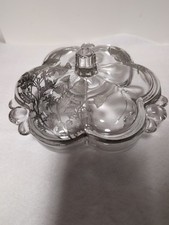 VINTAGE DUNCAN &MILLER GLASS CONDIMENT/CANDY DISH WITH SILVER INLAY 1940's picture
