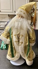 Vintage 15” Santa Claus Figure Porcelain Face Hands Gold Green Taiwan picture