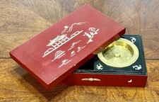 Vintage MCM Red Chinese Lacquer Smoking Box with Brass Ashtray Cup picture