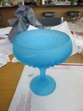 MID CENTURY Indiana Blue Satin Glass Sawtooth Pedestal Compote/candy bowl picture