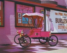 Pink vintage car outside Pink Pussycat burlesque club Santa Monica- Old Photo picture