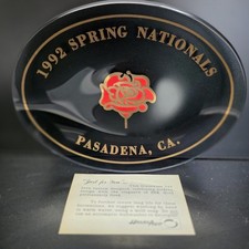 Houze Art Glass Tray Black 1992 Spring Nationals Pasadena 22K Gold Rose MCM NOS picture