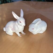 2 Vintage Lefton Porcelain White Rabbit/Bunny Sitting Pink Eyes 2434 Sticker picture
