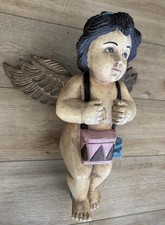 Antique Hand Carved Painted Wood Large Angelic Cherub Putti  Sculpture 18