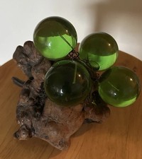 Vintage Large Green Grapes GLOW MCM Lucite Acrylic Wood Burl Base 7” Sculpture picture
