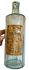 1880s N H Downs Vegetable Balsamic Elixir Label Teal Medicine Bottle Vermount VT picture