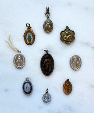 Antique Vintage Catholic Religious Medals Lot of 9 Miraculous Medal Sacred Heart picture