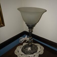 Vintage INTERNATIONAL SILVER Co  Desk Table Lamp Frosted Glass Shade Ornate Base picture