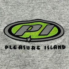 Pleasure Island PI Disney World Puff Print Star Chest Gray Large Shirt USA Vtg picture