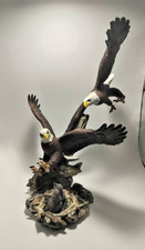Bald Eagles Flying Over Nest Resin Statue Figure Tall ~12