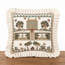 Embroidered Sampler Pillow Vintage Hand-Worked Crewel Needlework Stitch  Cottage picture