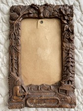 VTG Wood Frame Nature Theme Carved Deer Native American Chief Log Cabin Pines picture