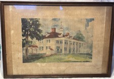 Antique 1937 Mount Vernon Ladies Association print, framed, watercolor-original picture