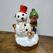 Vintage Berman & Anderson Snowman Boy Dog Music Box 1979 Japan 