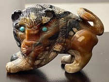 Fabian Cheama Zuni Picasso Marble fetish Turquoise inlaid eyes, Signed picture