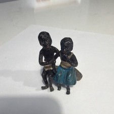 1920s antique Austrian cold-painted miniature figurine Boy & Girl on Tree Stump picture