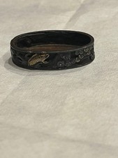 Antique Japanese Shakudo Fuchi Carp Waves Gold Inlay Edo Period picture