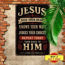 Jesus Is Watching You Humorous Religious Warning Metal Sign 8x12 Inch picture