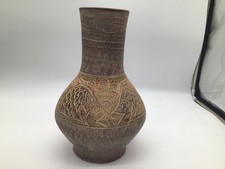 Rare Vintage Thai Red Clay Vase - fish Tribal Design - Collectible Decor” picture
