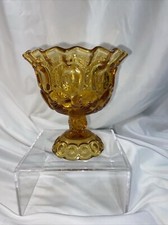 Vintage L.E. Smith Amber Moon and Stars Glass Compote Candy Dish 6