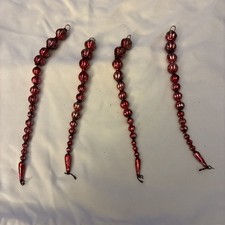 Lot of 4 Vtg Style Glass Christmas Ornaments Red Icicle Finial Drop Spindle 10