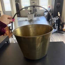 Antique American Brass Kettle Manufacturers Bucket Pail 13” Iron Pail Primitive picture