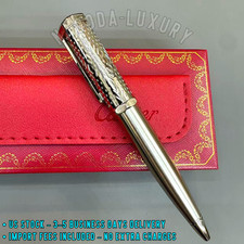 CARTIER Santos Engraved All Metal Silver Tone Ballpoint Pen Luxury BID NOW picture