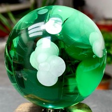368G Natural Crystal Transparent green crystal ball with feather sphere picture