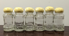 HP Vintage Set of 6 Glass Spice Jars Mushroom Lids Cream Clear Kitchen Storage picture