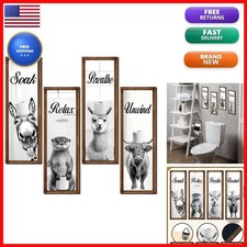 Honoson 4 Pcs Funny Bathroom Decor Wall Art Black White Farmhouse Pictures picture