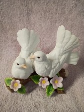 Vintage Home Interiors Porcelain Courtship Doves Love Figurine 1453 White Birds picture