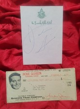 Jackie Gleason Autograph Beverly Hills Hotel Note Pad Sheet  with  Check picture