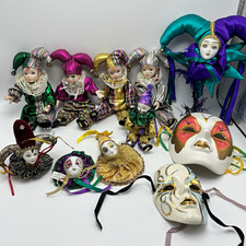 VTG Mardi Gras Jester Porcelain Mask Lot Signed Hand Painted Porcelain picture