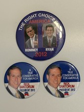2012 Romney Ryan & Rick Santorum Campaign Buttons 3-Piece Republican Lot picture